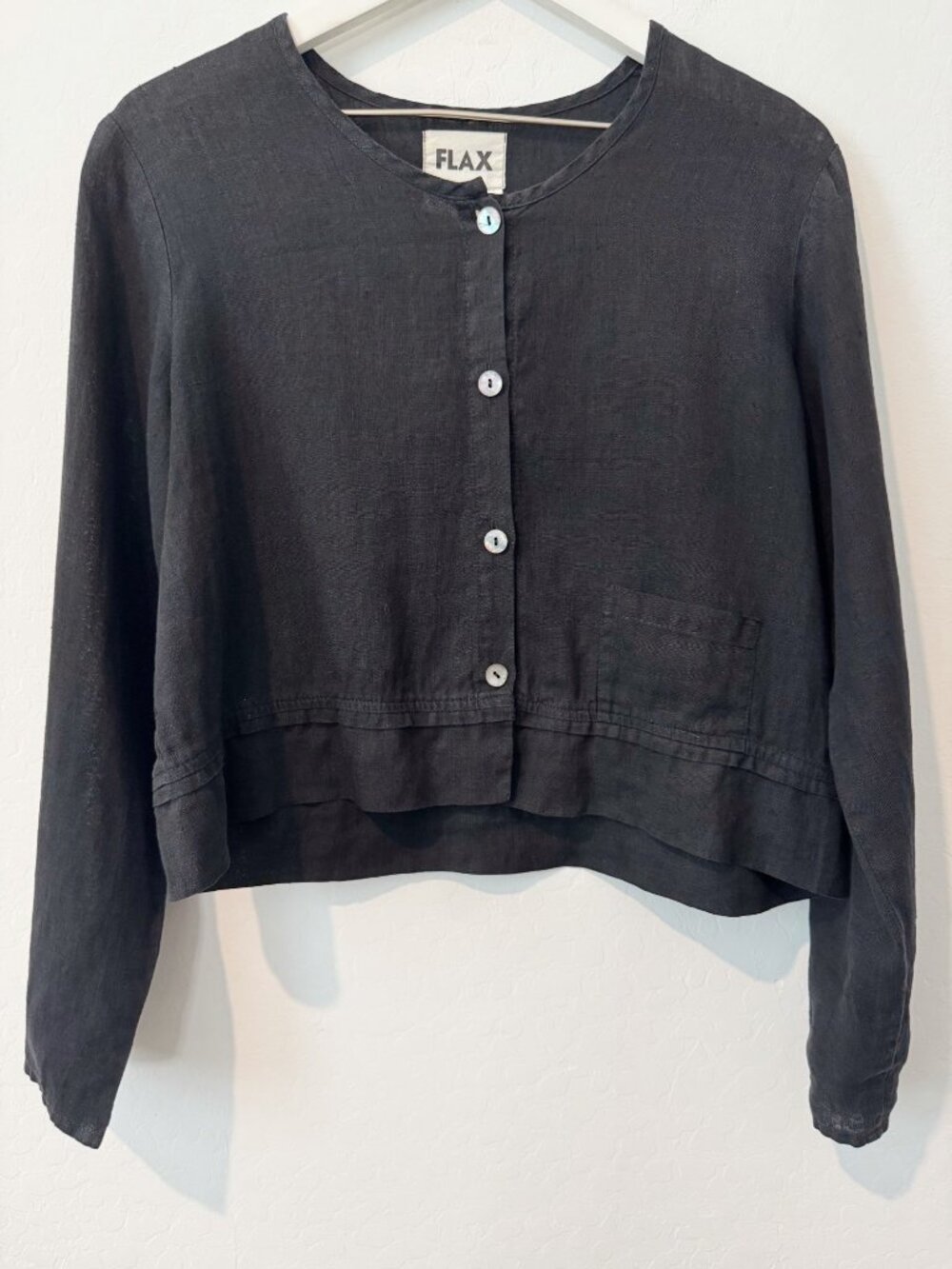 Flax Linen Cardigan Jacket Size Small Black Button Front Lagenlook Lightweight